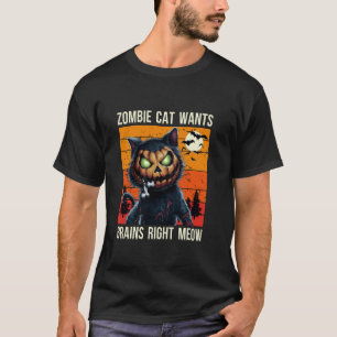 Spooky Zombie Cat Pumpkin Halloween Jack o Lantern T-Shirt