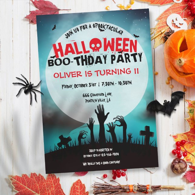 Spooky Zombie Halloween Kids Birthday Party Invitation (Spooky Zombie Halloween Kids Birthday Party Invitation)