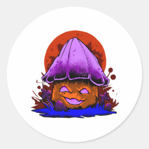spooky zombie mushroom retro Halloween party Classic Round Sticker