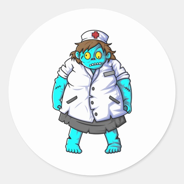 spooky zombie nurse cartoon character classic round sticker (Front)