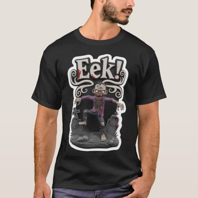 Spooky zombie rising from graveyard with Eek text  T-Shirt (Front)