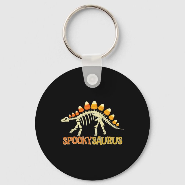 Spookysaurus Candy Corn Dinosaur Skeleton Happy Ha Keychain (Front)