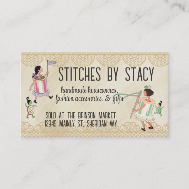 Spool of thread & bouton people dentelle carte à c (Devant)