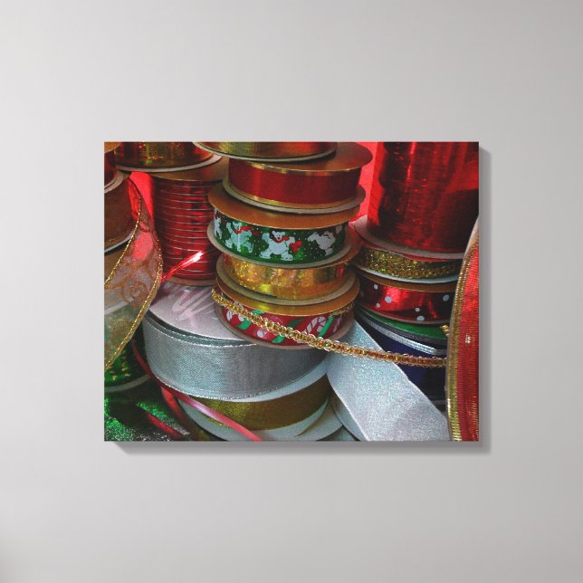 Spools of Christmas Ribbon Holiday Red and Gold Canvas Print (Front)