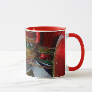 Spools of Christmas Ribbon Holiday Red and Gold Mug