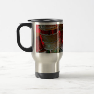 Spools of Christmas Ribbon Holiday Red and Gold Travel Mug