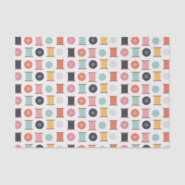 Spools of Thread and Sewing Buttons Pattern Tissue Paper (Front)