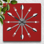 Spoon and Fork Kitchen Wall Clock<br><div class="desc">Great kitchen wall clock featuring a fork and spoon design.  Please note: there aren't any actual forks or spoons on this clock,  it is a printed design only.</div>