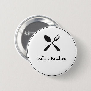 Spoon and fork silhouette business logo 2 inch round button