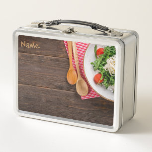 Spoon, fork and dish metal lunch box