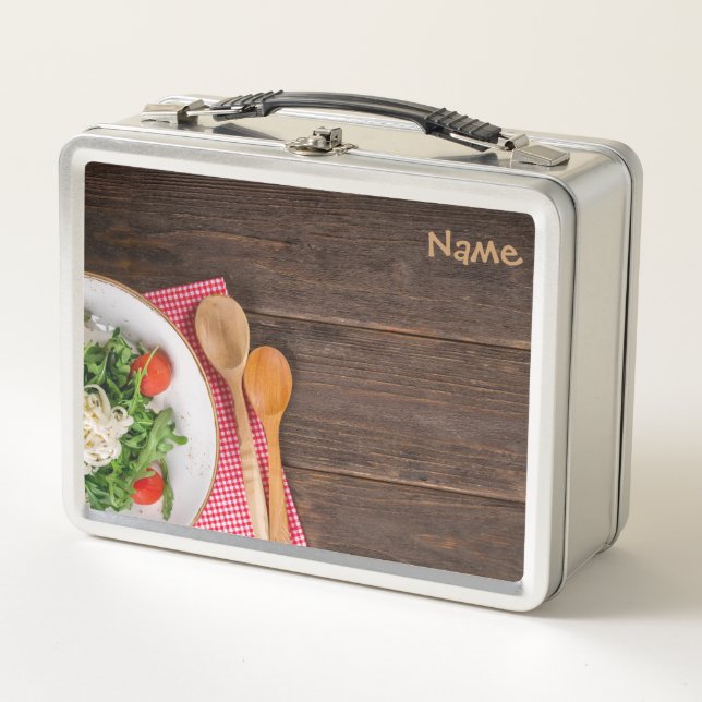 Spoon, fork and dish metal lunch box (Front)