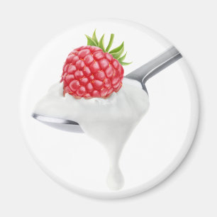 Spoon of raspberry yogurt magnet