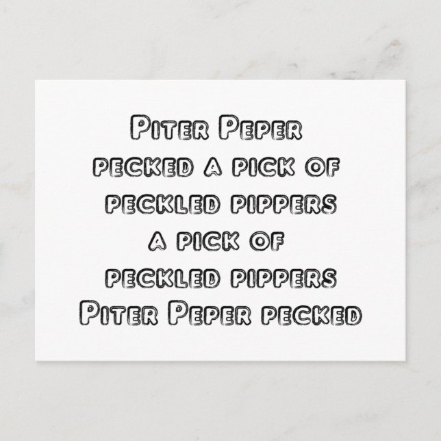 Spoonerized Tongue Twisters – Peter Piper Postcard (Front)