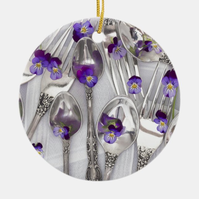 spoons and forks with violets ceramic ornament (Front)