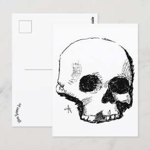 spoopy skull postcard