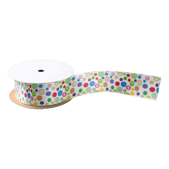 Sporadic Outlined Rainbow Polka Dots Satin Ribbon (Spool)