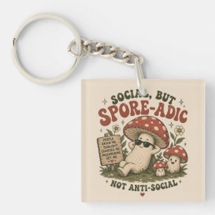 Spore-Adic Mood – Cute Chill Mushroom Retro Design Keychain
