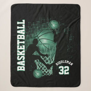 Sport Basketball - Black and Green Sherpa Blanket