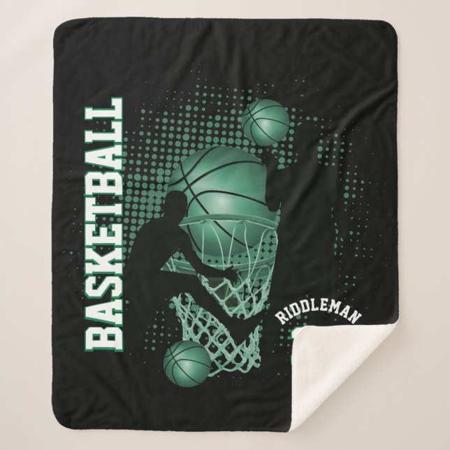 Sport Basketball - Black and Green Sherpa Blanket (Front)