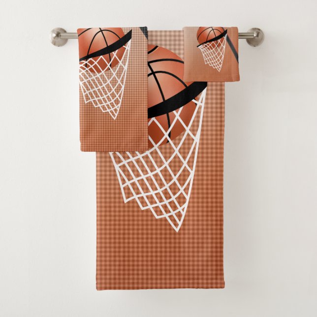 Sport 🏀 Basketball - Brown | Personalize Bath Towel Set (Insitu)