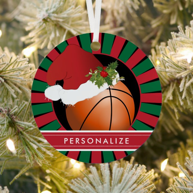 Sport Basketball Christmas Santa Hat 2 Metal Ornament (Insitu)