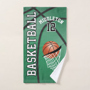 Sport 🏀 Basketball on Green Background Hand Towel