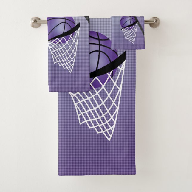Sport 🏀 Basketball - Purple | Personalize Bath Towel Set (Insitu)