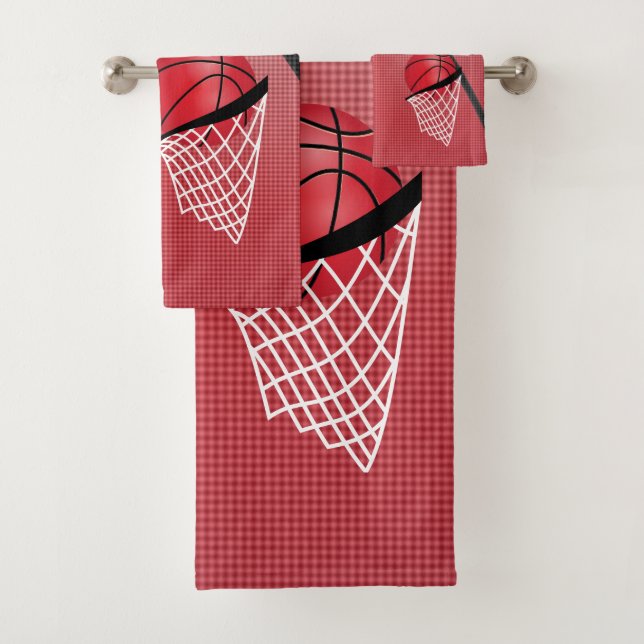 Sport 🏀 Basketball - Red | Personalize Bath Towel Set (Insitu)
