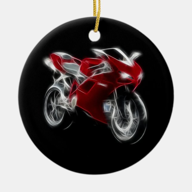 Sport Bike Racing Motorcycle Ceramic Ornament (Front)