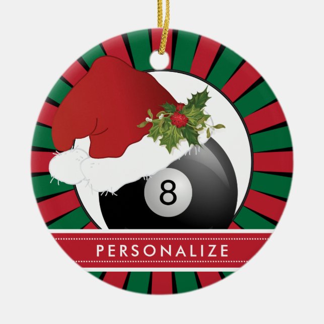 Sport Billiards Christmas Santa Hat Ceramic Ornament (Front)