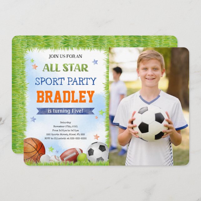 Sport Birthday Photo Invitations (Front/Back)