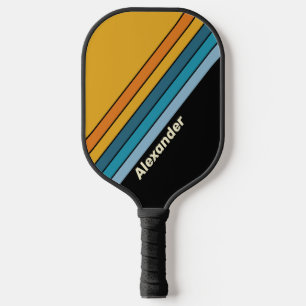 Sport Black Rainbow Striped with Name Pickleball Paddle