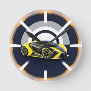 Sport Car Logo in Modern Circular Style Round Clock