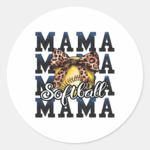 Sport Cheer Blue Coquette Bow Softll Mama Mom Moth Classic Round Sticker