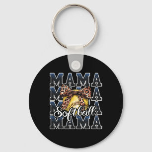 Sport Cheer Blue Coquette Bow Softll Mama Mom Moth Keychain