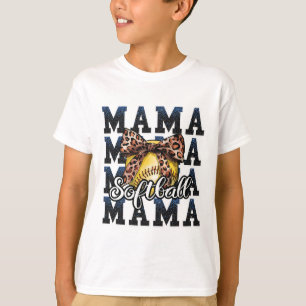 Sport Cheer Blue Coquette Bow Softll Mama Mom Moth T-Shirt