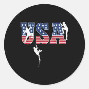 Sport Climbing Usa Flag Proud American Patriotic C Classic Round Sticker