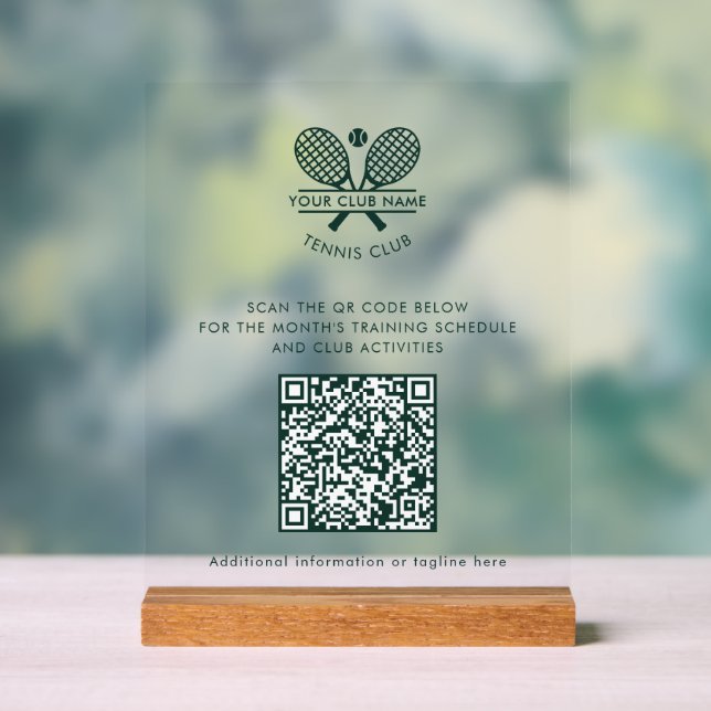 Sport Club Name Tennis Team QR Code Website Custom Acrylic Sign (Neutral)