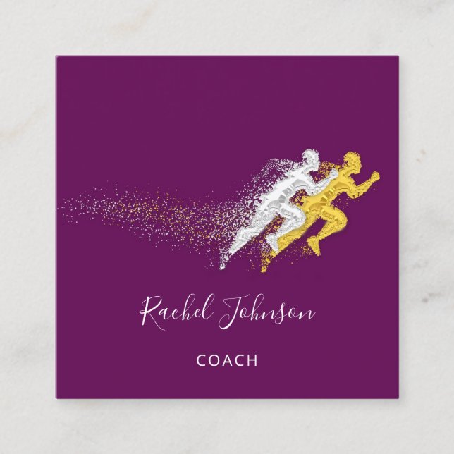 Sport Coach Athlete School Logo Instructor QR Code Square Business Card (Front)