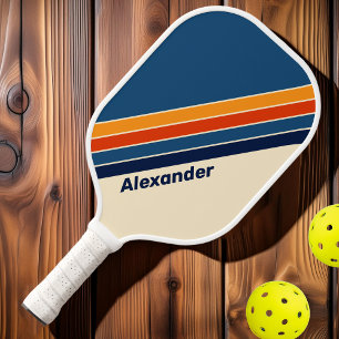 Sport Desert Retro Rainbow Striped with Name Pickleball Paddle