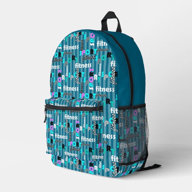 sport fitness bright text pattern for sportswear printed backpack (Back Corner Right)