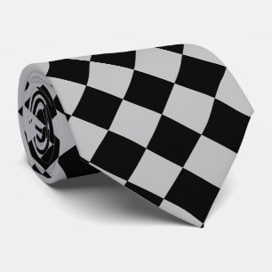  Sport Flag Neck Tie Black and Gray Check