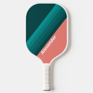 Sport Flamingo Aqua Stripes with Name Pickleball Paddle
