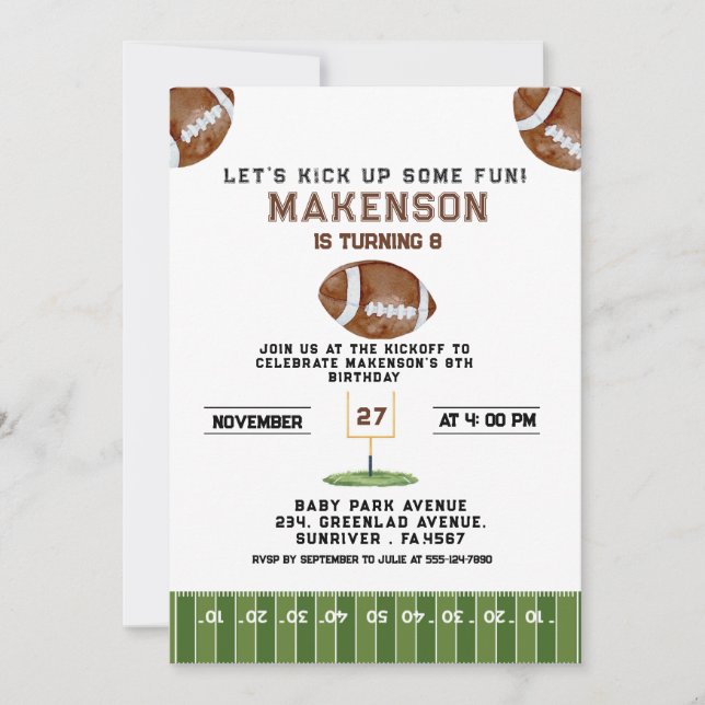 Sport Football  Second Birthday 8th year Down Invitation (Front)