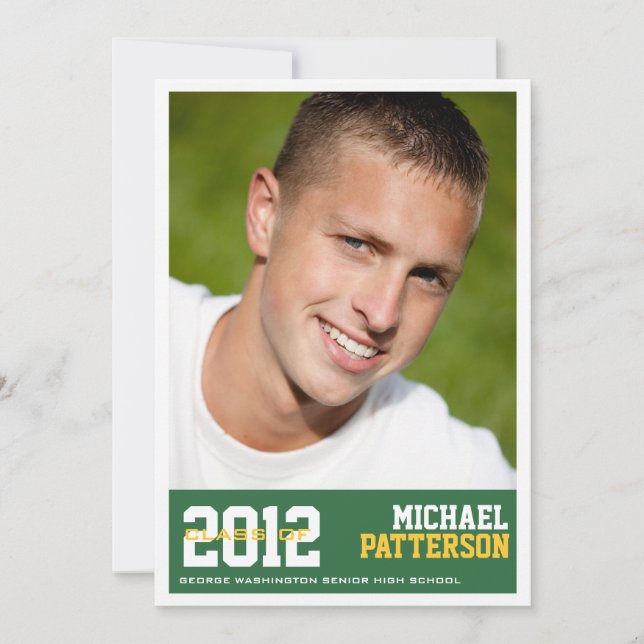 Sport Guy Photo Graduation Party Invitation Green (Front)
