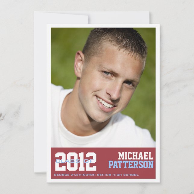 Sport Guy Photo Graduation Party Invitation Red (Front)