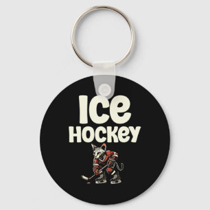 Sport Ice Hockey Cat Enthusiast Feline Kitten Love Keychain
