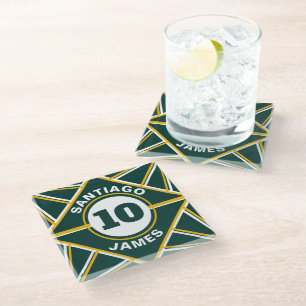 Sport Inspired Green & yellow glass coaster