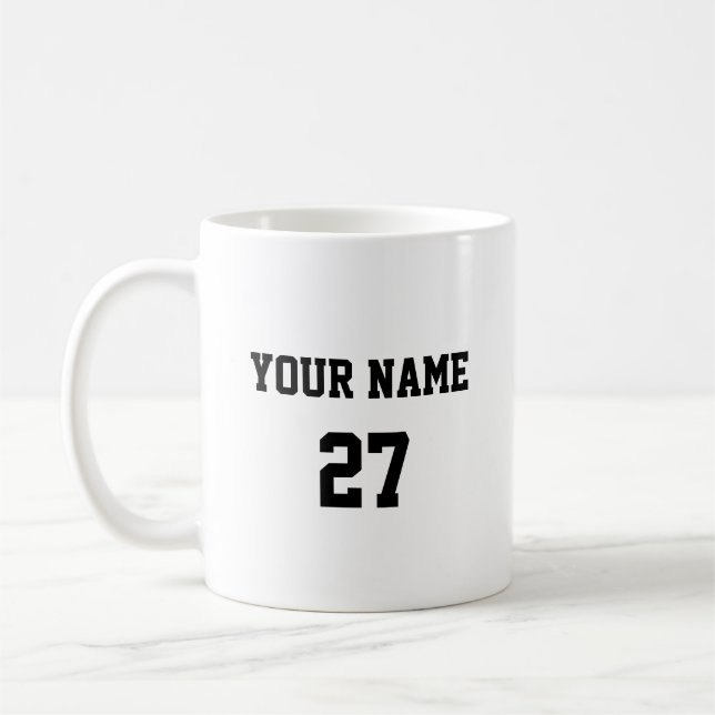 Sport Name and Number Personalized Coffee Mug (Left)