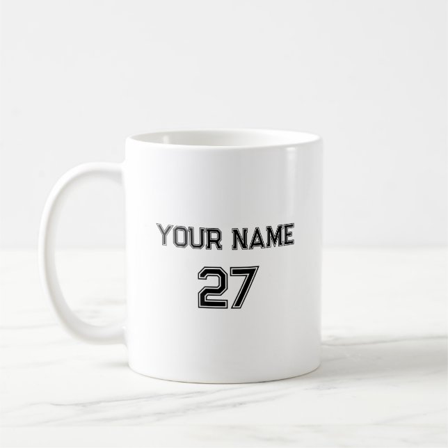 Sport Name and Number Personalized Coffee Mug (Left)